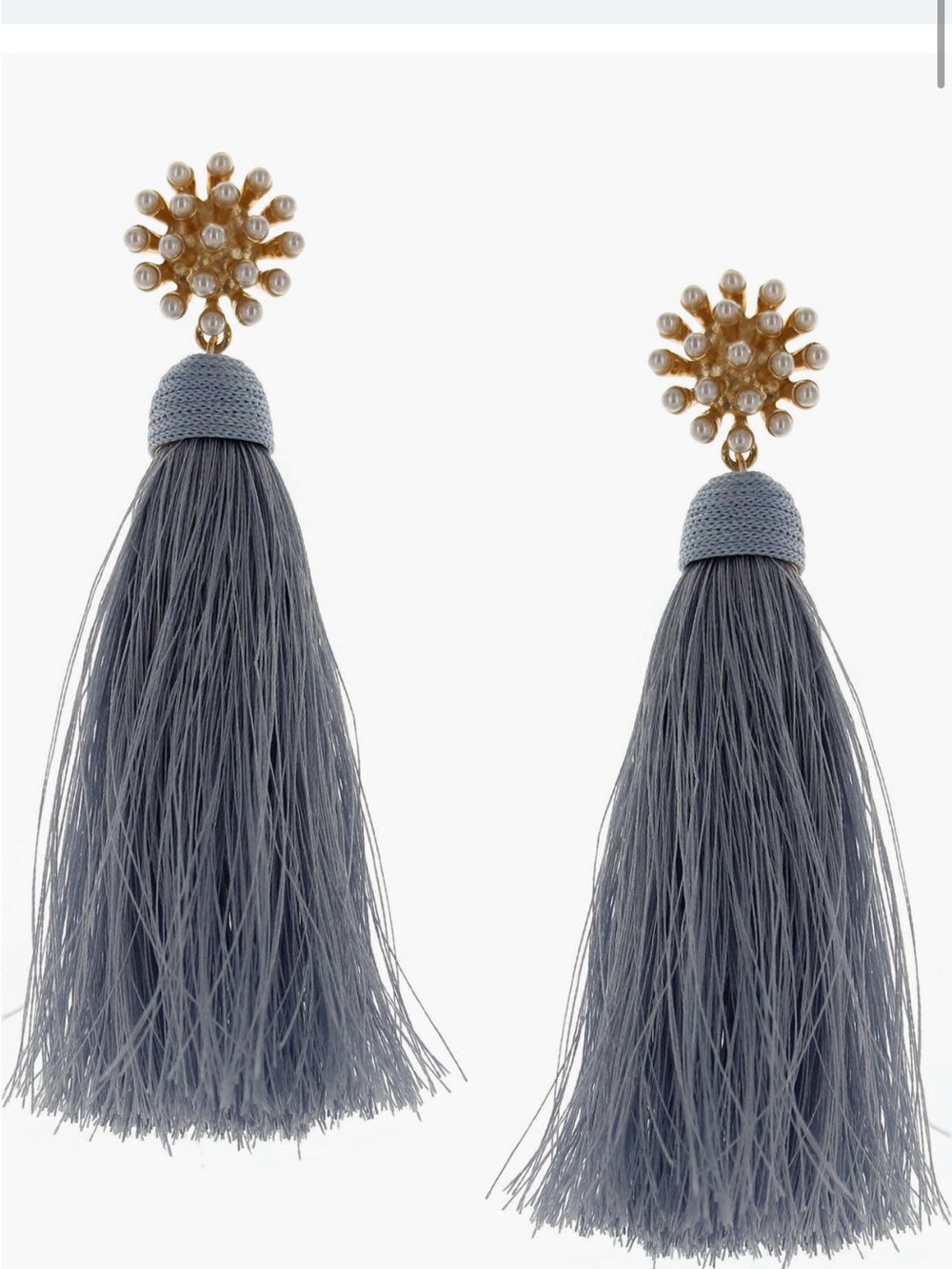 Elegant Gray Tassel Drop Earrings with Gold Pearl Accent